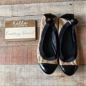 EUC Tory Burch Eddie quilted two tone cap toe flat sz 8